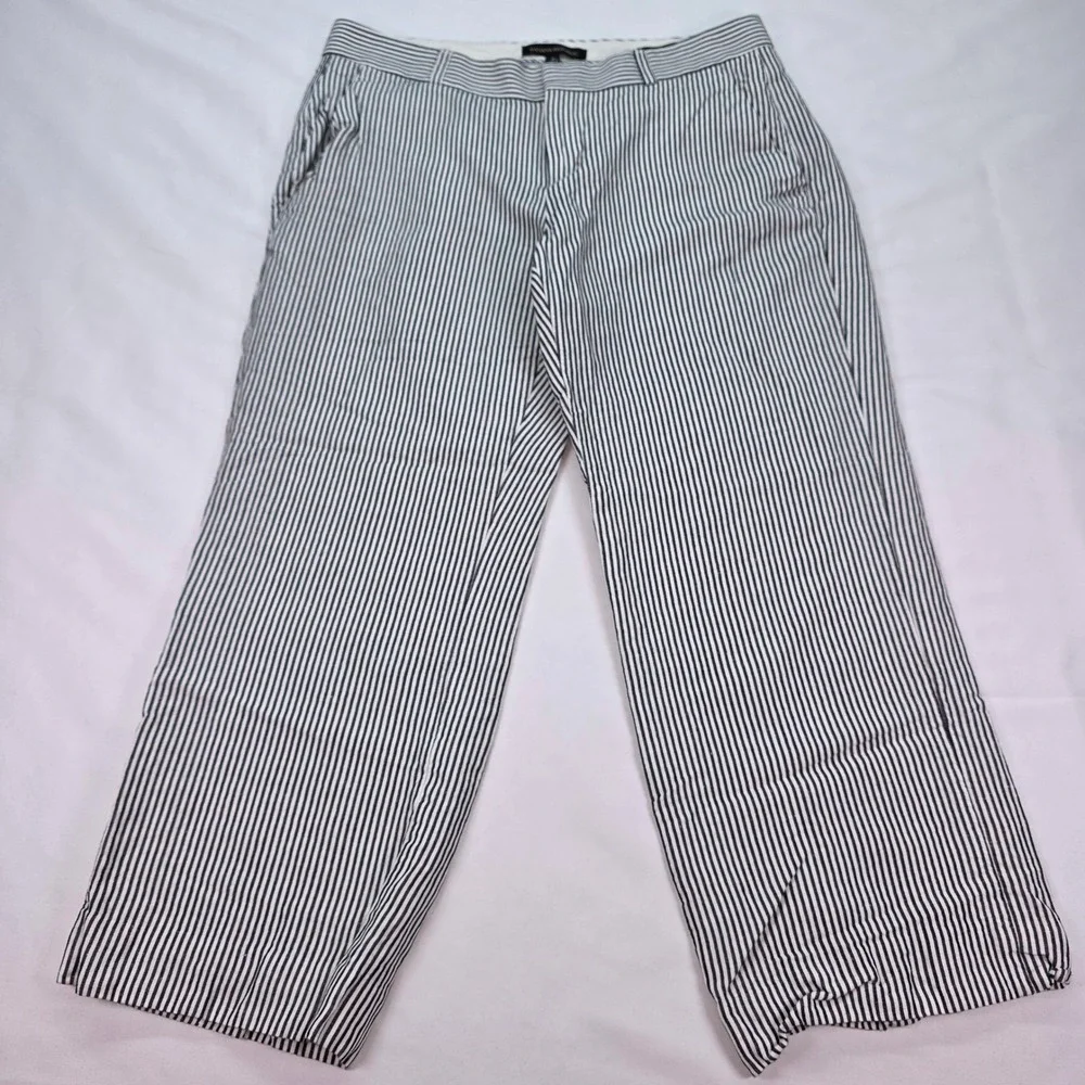 Banana Republic Logan Striped Wide Leg Pants Black‎ White Linen Blend Womens 4